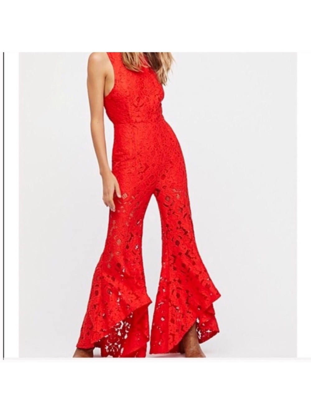 nwot Free People red lace jumpsuit